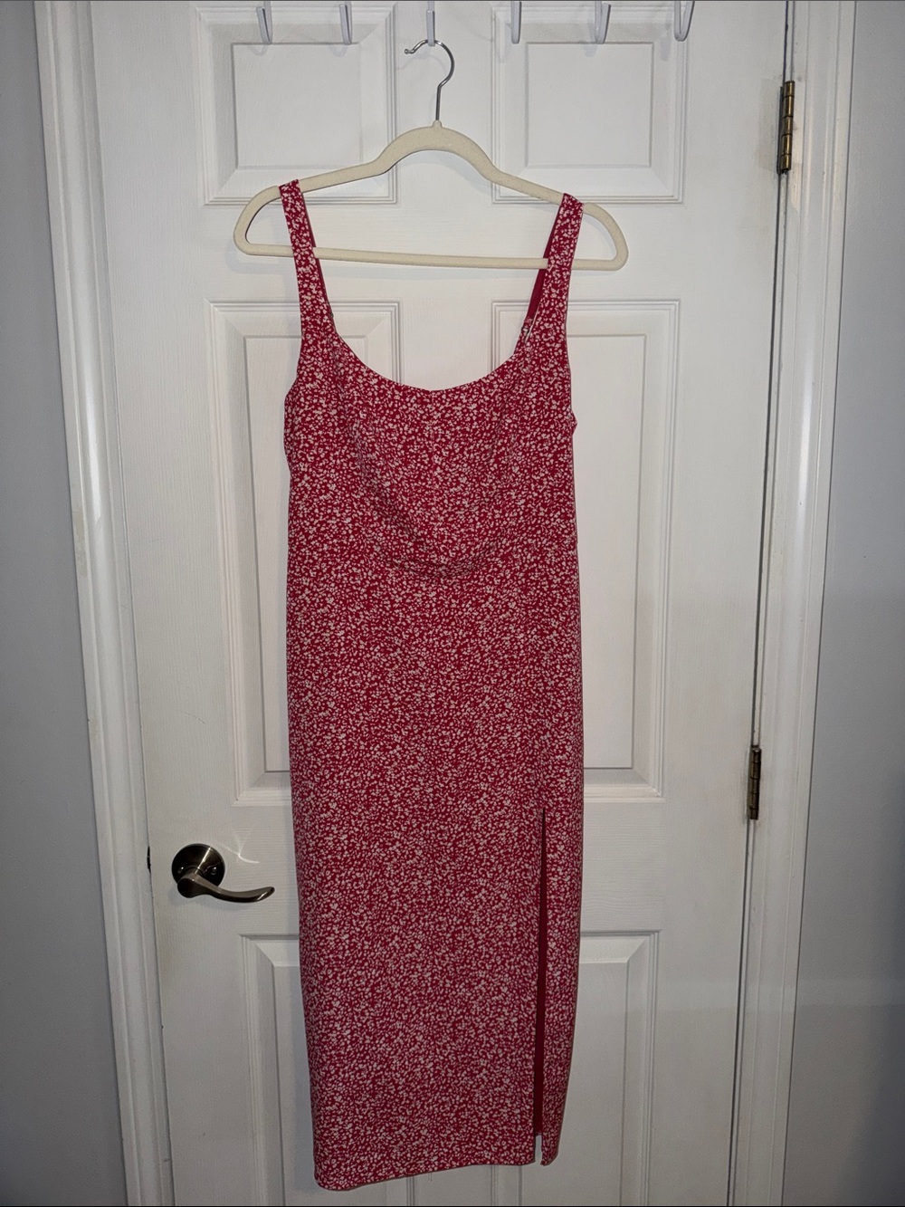 Abercrombie & Fitch Red Tiny Floral Tank Midi Dress